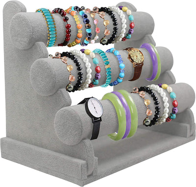 Amazon.com: DIOMMELL 2 Pack Velvet Bracelet Holder with 3 Tier Rack, Jewelry  Display Stand Watch Bangle Bar Necklace Storage Organizer, Grey : Clothing,  Shoes & Jewelry